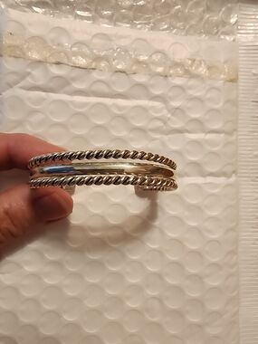 Vintage Sterling Silver Twisted Rope Cuff Bracelet - Silver